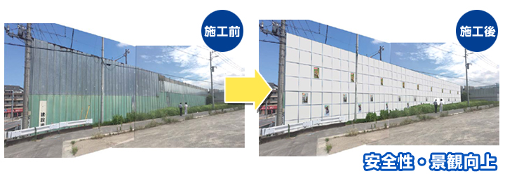 くさび足場とポリフラットの仮囲いで安全・景観の向上